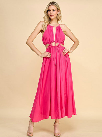 WOMEN'S SLEEVELESS V-NECK FRONT CUT OUT MAXI DRESS