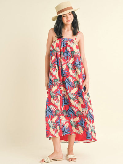 WOMEN'S SLEEVELESS POCKETS FLORAL TUNIC MAXI DRESS