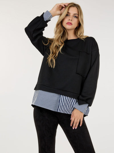 WOMEN'S LONG SLEEVE COLORBLOCK STRIPES TOP