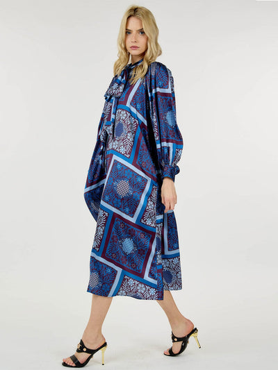 WOMEN'S LONG SLEEVE BUTTON UP FRONT POCKETS MULTI PRINT MIDI DRESS