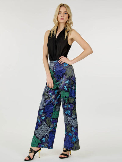 WOMEN'S ZIPPER CLOSURE MULTI PRINT WIDE LEG PANTS