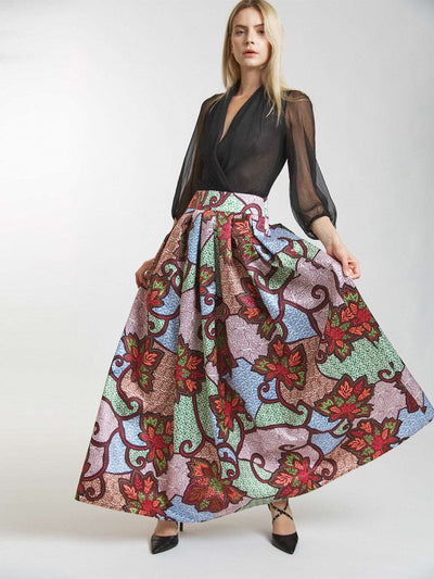 WOMEN'S ZIP UP MULTI PRINT MAXI SKIRT