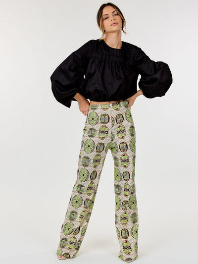 WOMEN'S ZIP UP MULTI PRINT WIDE LEG PANTS