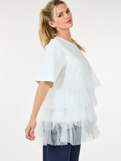 WOMEN'S SHORT SLEEVE RUFFLE TIERED DETAILED BLOUSE