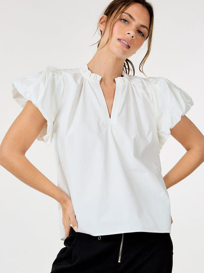 WOMEN'S SHORT PUFF SLEEVE V-NECK BLOUSE