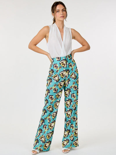 WOMEN'S ZIP UP MULTI PRINT WIDE LEG PANTS