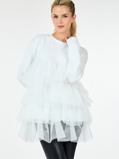 WOMEN'S LONG SLEEVE RUFFLE TIERED DETAILED BLOUSE