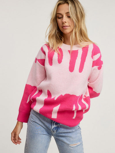 WOMENS LONG SLEEVE PULLOVER PRINTED SWEATER