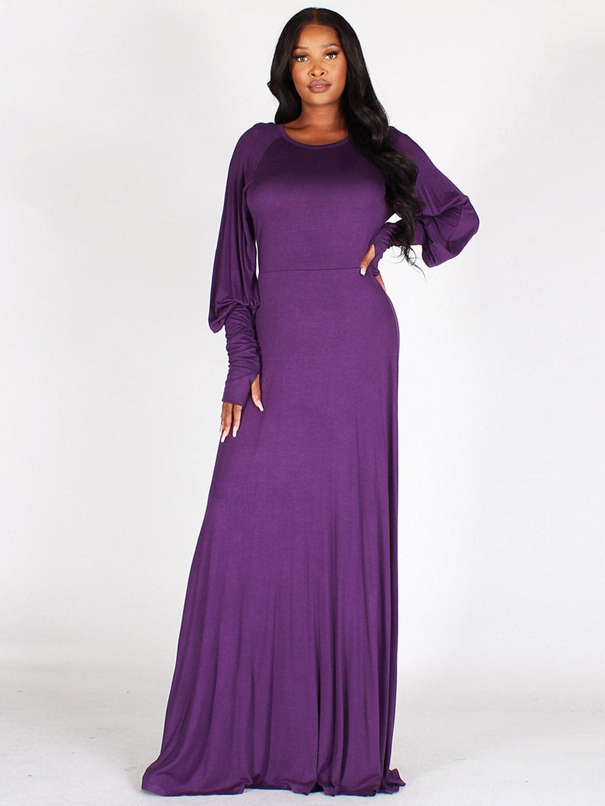 Womens Long Sleeves Solid Maxi Dress 3927