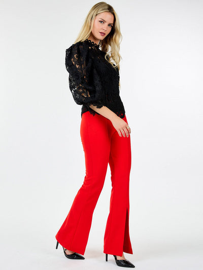 WOMEN'S ZIP UP FRONT SLIT WIDE LEG PANTS