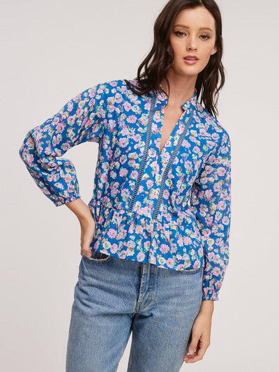 WOMENS LONG SLEEVE V-NECK FLORAL BLOUSE TOP