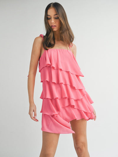 WOMEN'S SLEEVELESS TIERED RUFFLE MINI DRESS