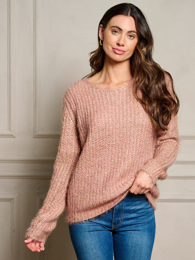 WOMEN'S LONG SLEEVE FUZZY SHIMMER PULLOVER SWEATER