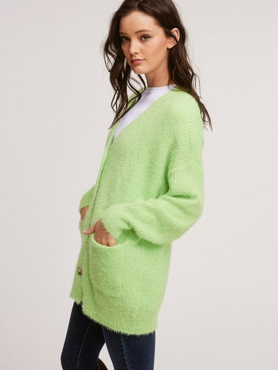 WOMENS LONG SLEEVE BUTTON CLOSURE FUZZY CARDIGAN