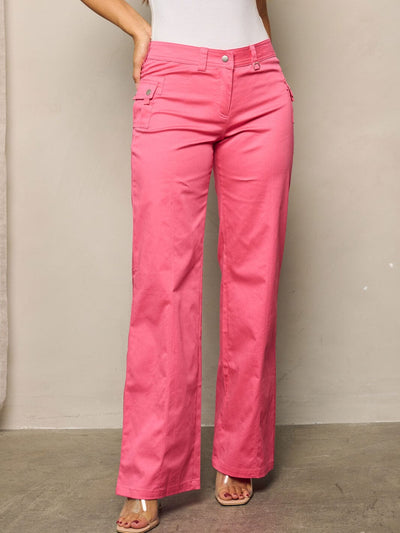 WOMEN'S BUTTON CLOSURE WIDE LEGS PANTS