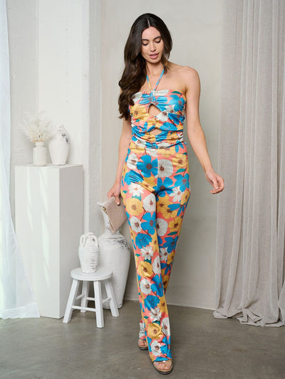 WOMEN'S SLEEVELESS CROP TOP & PANTS FLORAL SET