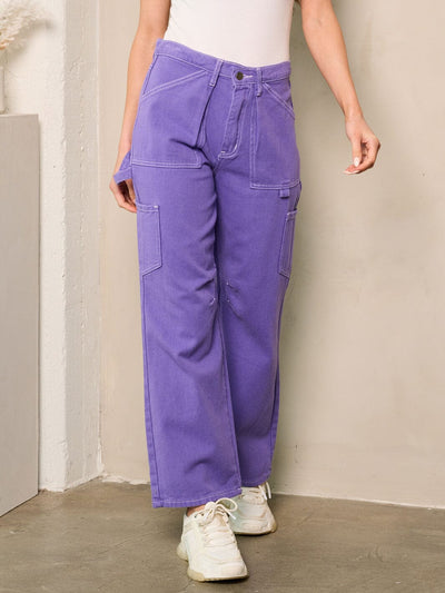 WOMEN'S WIDE LEG POCKETS DENIM PANTS