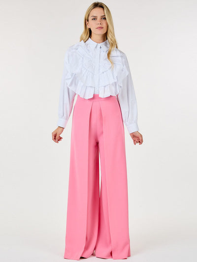 WOMEN'S ZIP UP PLEATED FRONT WIDE LEG PANTS