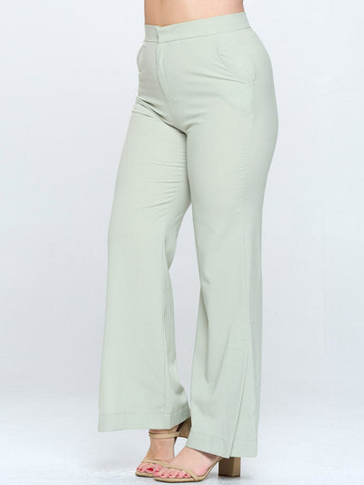 PLUS SIZE BUTTON CLOSURE POCKETS WIDE LEG PANTS