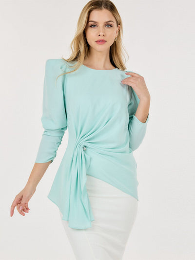 WOMEN'S 3/4 PUFF SLEEVE FRONT DETAILED BLOUSE