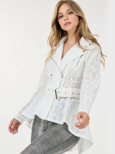 WOMEN'S LONG SLEEVE ZIP UP HIGH-LOW BELTED JACKET