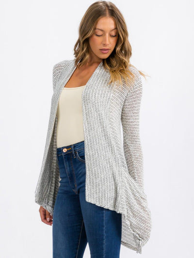 WOMEN'S LONG SLEEVE OPEN FRONT DETAILED POCKETS CARDIGAN