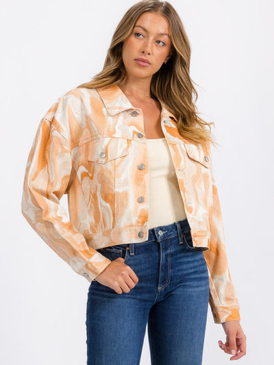 WOMEN'S LONG SLEEVE BUTTON UP TIE DYE DENIM JACKET