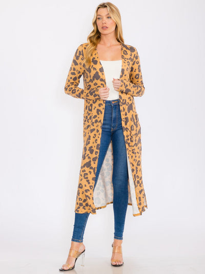 WOMEN'S LONG SLEEVES OPEN FRONT POCKETS ANIMAL PRINT CARDIGAN