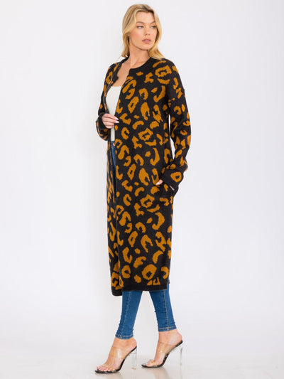 WOMEN'S LONG SLEEVES OPEN ANIMAL PRINT CARDIGAN