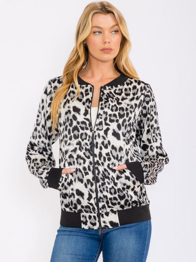 WOMEN'S LONG SLEEVES ZIP UP COLORBLOCK ANIMAL PRINT JACKET