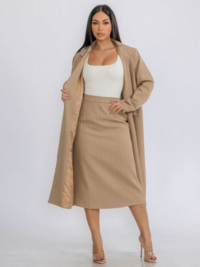 WOMEN'S LONG SLEEVE COAT & MIDI SKIRT STRIPES 2PC. SET