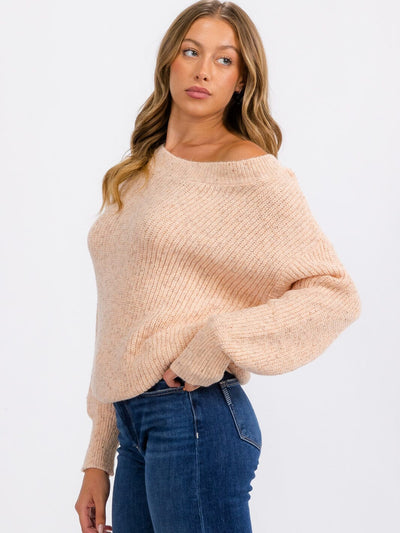 WOMEN'S LONG SLEEVE BACK DETAILED KNIT PULLOVER SWEATER