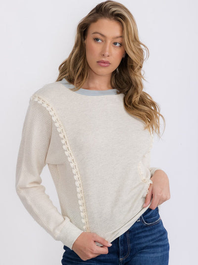 WOMEN'S LONG SLEEVE COLORBLOCK DETAILED TRIM TOP