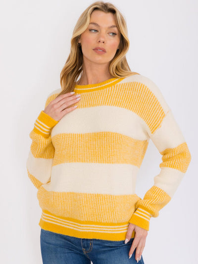 WOMEN'S LONG SLEEVES PULLOVER COLORBLOCK STRIPES SWEATER