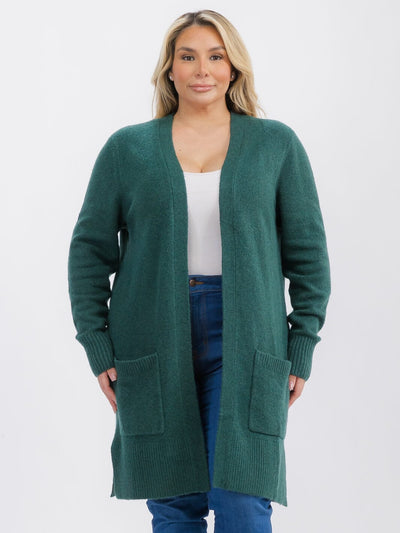 PLUS SIZE LONG SLEEVE OPEN FRONT POCKETS CARDIGAN