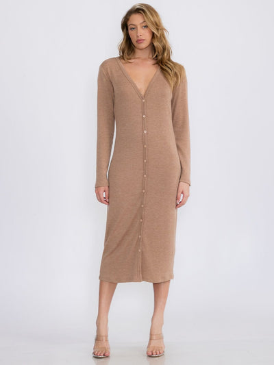 WOMEN'S LONG SLEEVE BUTTON UP CARDIGAN MAXI DRESS