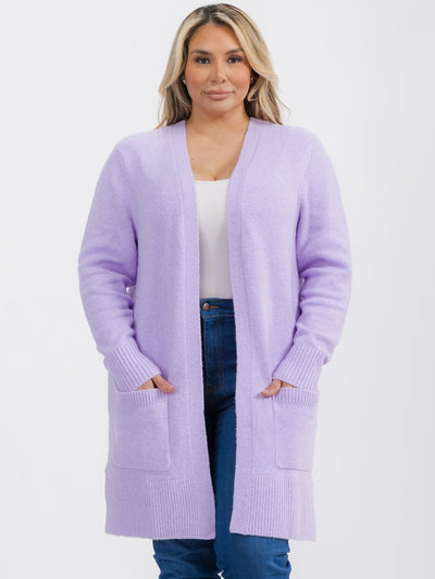 PLUS SIZE LONG SLEEVE OPEN FRONT POCKETS CARDIGAN