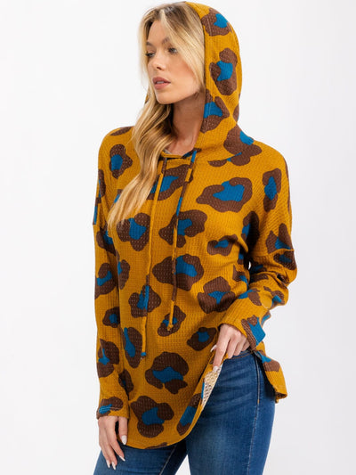 WOMEN'S LONG SLEEVE MULTI COLOR ANIMAL PRINT HOODED TOP