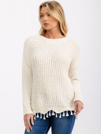 WOMEN'S LONG SLEEVE TRIM DETAILED KNIT SWEATER