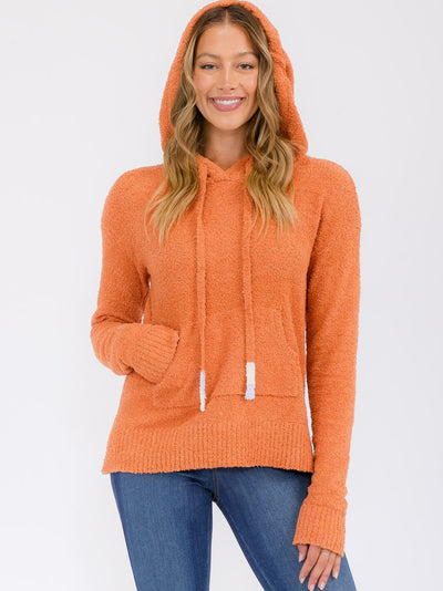 WOMEN'S LONG SLEEVE FRONT POCKETS HOODED PULLOVER SWEATER