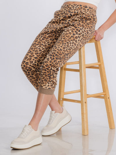 WOMEN'S ELASTIC WAIST POCKETS ANIMAL PRINT JOGGER PANTS