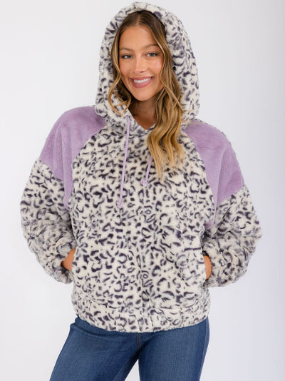 WOMEN'S LONG SLEEVE ANIMAL PRINT FRONT POCKETS HOODED PULLOVER SWEATER