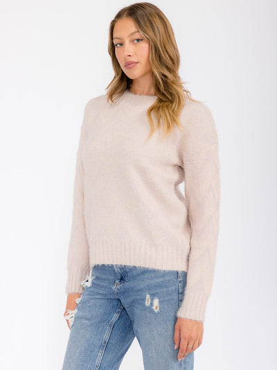 WOMEN'S LONG SLEEVE SHIMMER DETAILED PULLOVER SWEATER