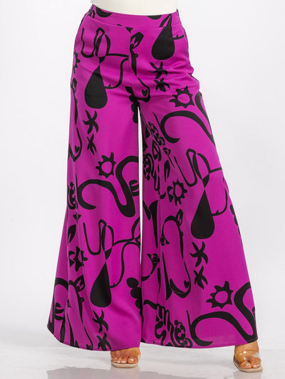 WOMEN'S ELASTIC WAIST FRONT POCKET MULTI PRINT WIDE LEG PALAZZO PANTS