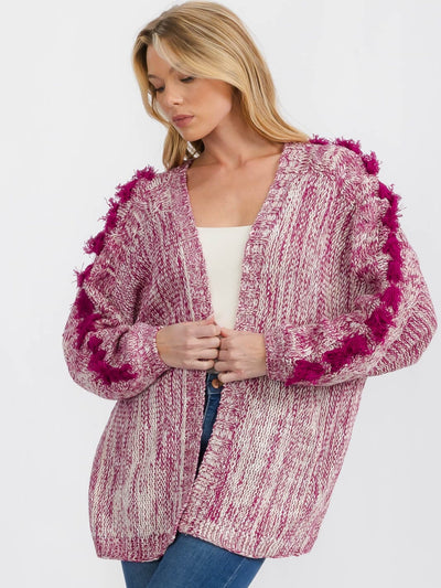 WOMEN'S LONG DETAILED SLEEVE OPEN FRONT KNIT CARDIGAN