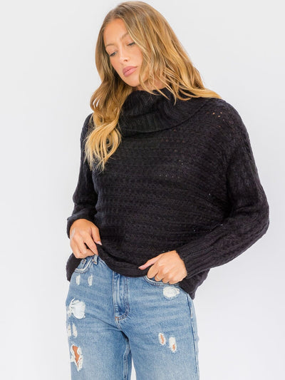 WOMEN'S LONG SLEEVE TURTLE NECK KNIT PULLOVER SWEATER