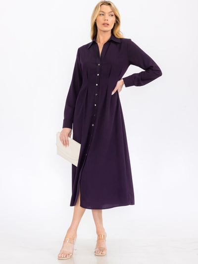 WOMEN'S LONG SLEEVE BUTTON UP MAXI DRESS