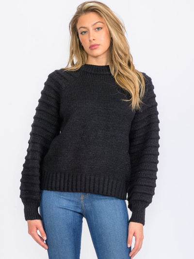 WOMEN'S LONG RIBBED SLEEVES PULLOVER SWEATER