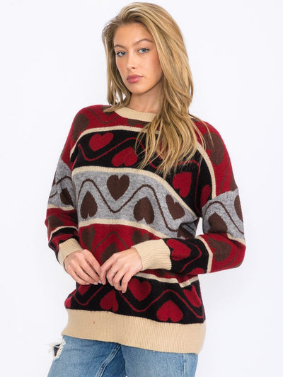 WOMEN'S LONG SLEEVES PULLOVER COLORBLOCK MULTI PRINT SWEATER