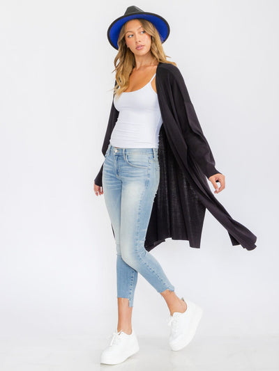 WOMEN'S LONG SLEEVE OPEN FRONT POCKETS DRAPE CARDIGAN